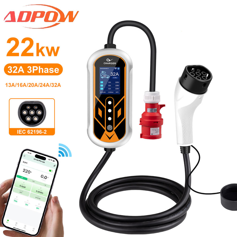 Portable Ev Charger 32A Type 2 Cee Plug - ADPOW Caricabatterie portatili 32A Type2 EV