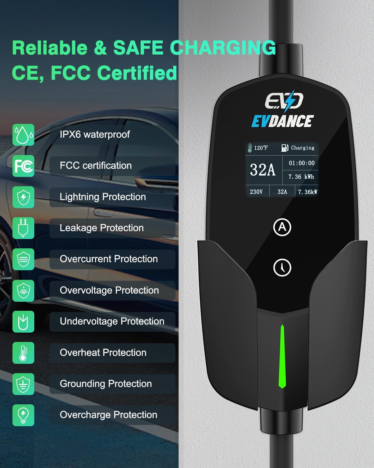 EVDANCE 32A tipo 2 caricatore  - Portable Ev Charger 32A Type 2 Cee Plug recensione e prezzo