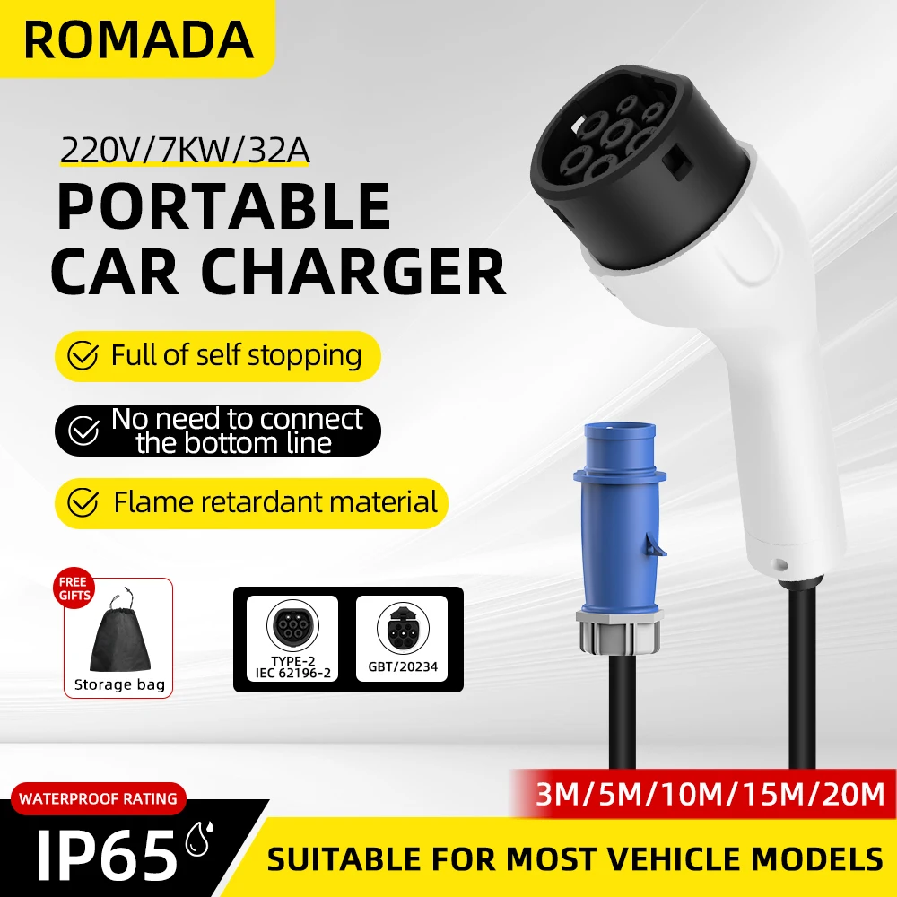 ROMADA Type2 IEC62196-2 Per Ve - Portable Ev Charger 32A Type 2 Cee Plug recensione e prezzo